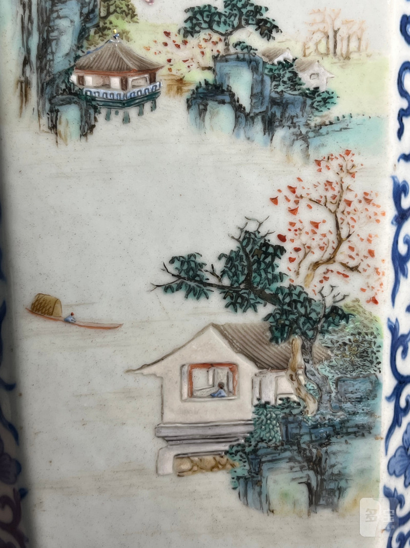 清乾隆  青花八吉祥开光洋彩“四时燕居”图诗文八方瓶 - 图12